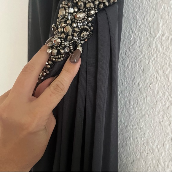 Alex Evenings Gunmetal Formal Long Dress One Shoulder Embellished Gown - Picture 6 of 9